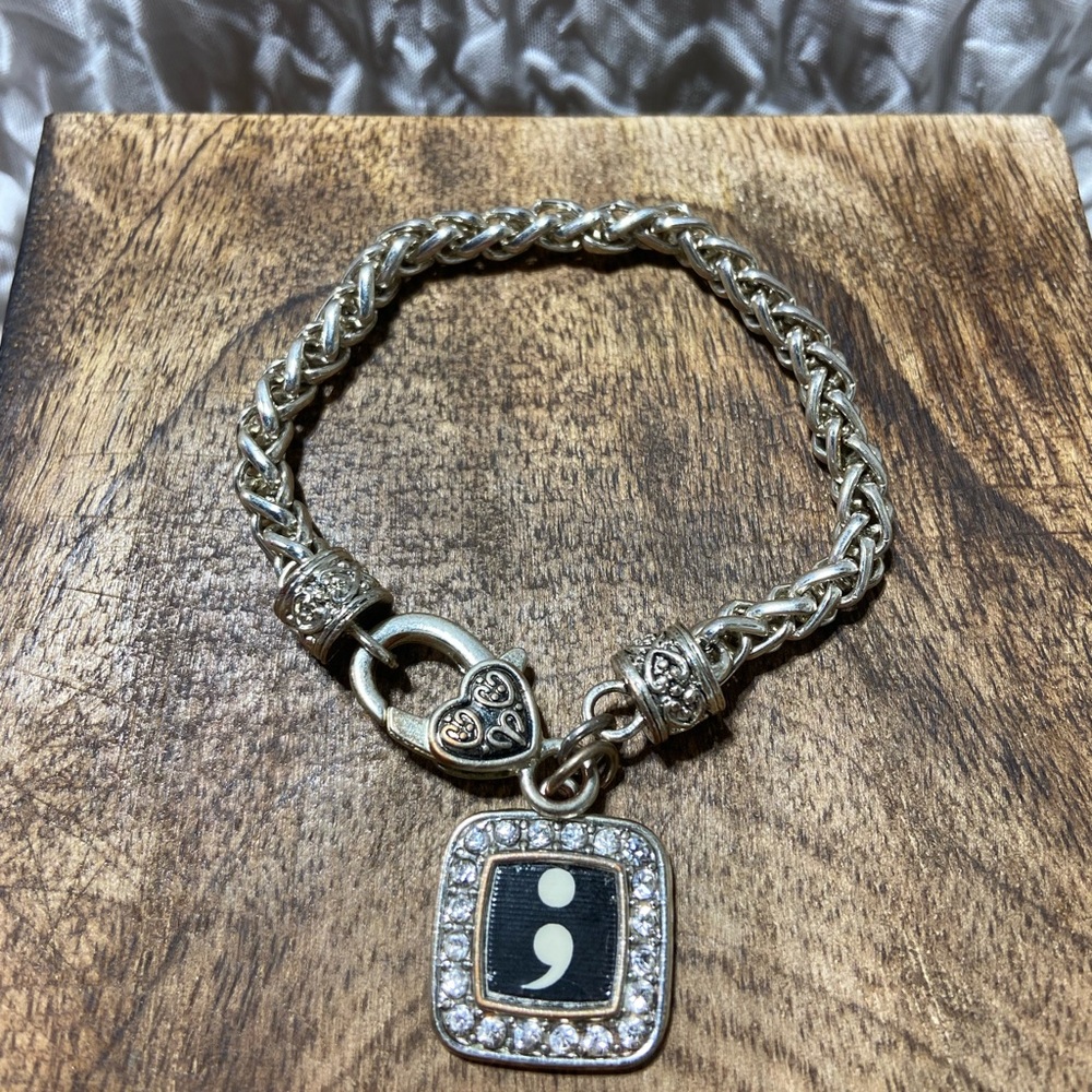 Elegant Silver Bracelet with Semicolon Charm